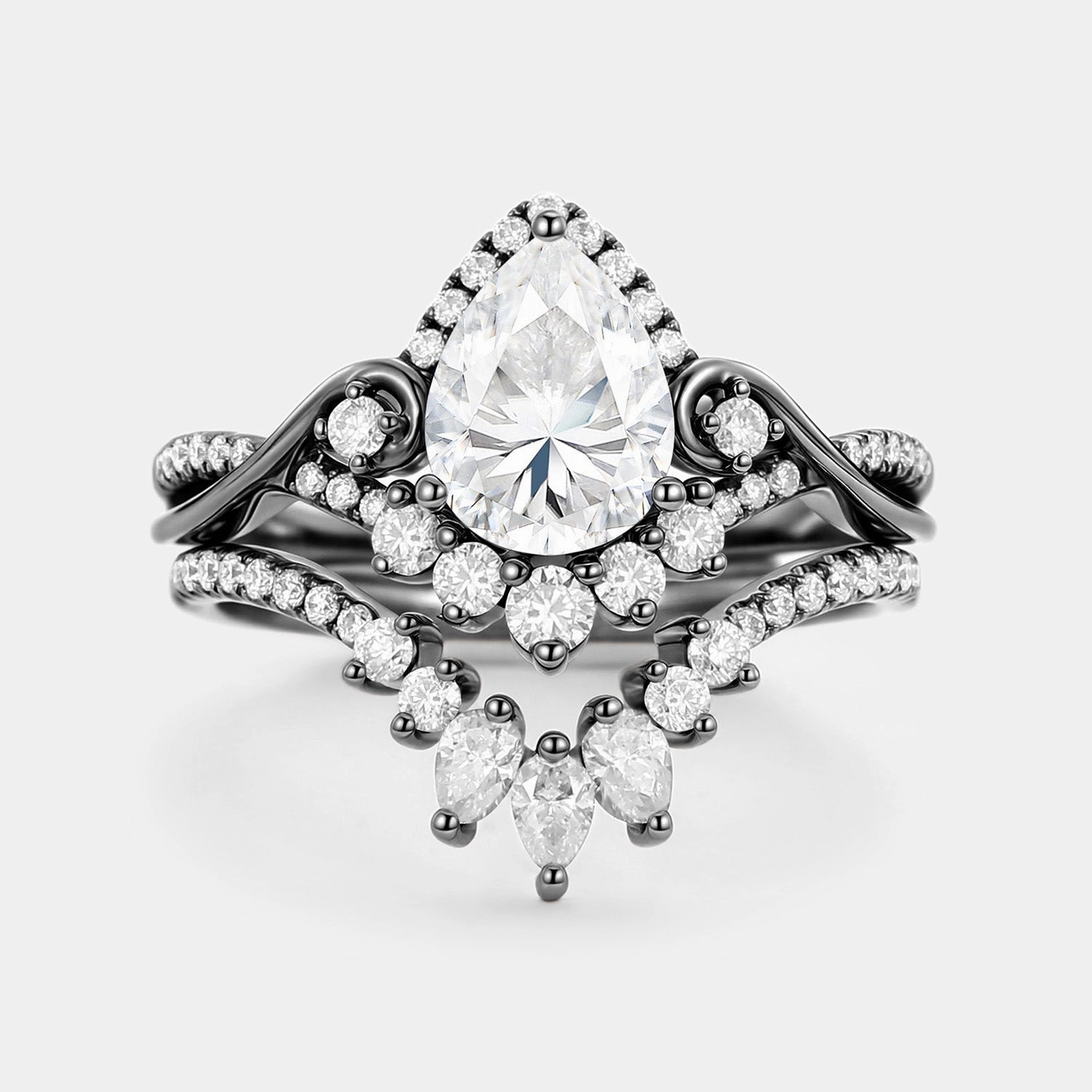 Pear Cut Moissanite Cluster Engagement Ring Set 2pcs Gleaming Shine Daily Collection