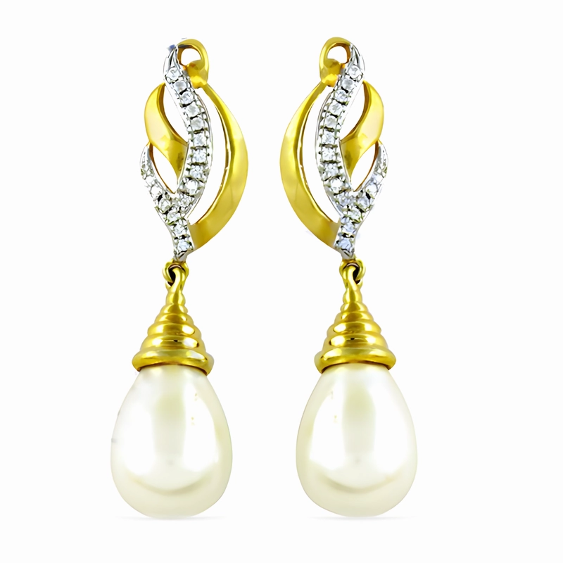 Anniversary Delight: Gold-Plated Silver CZ Pearl Earrings - Party Wear Glittering Selection Dainty Item
