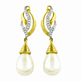 Anniversary Delight: Gold-Plated Silver CZ Pearl Earrings - Party Wear Glittering Selection Dainty Item