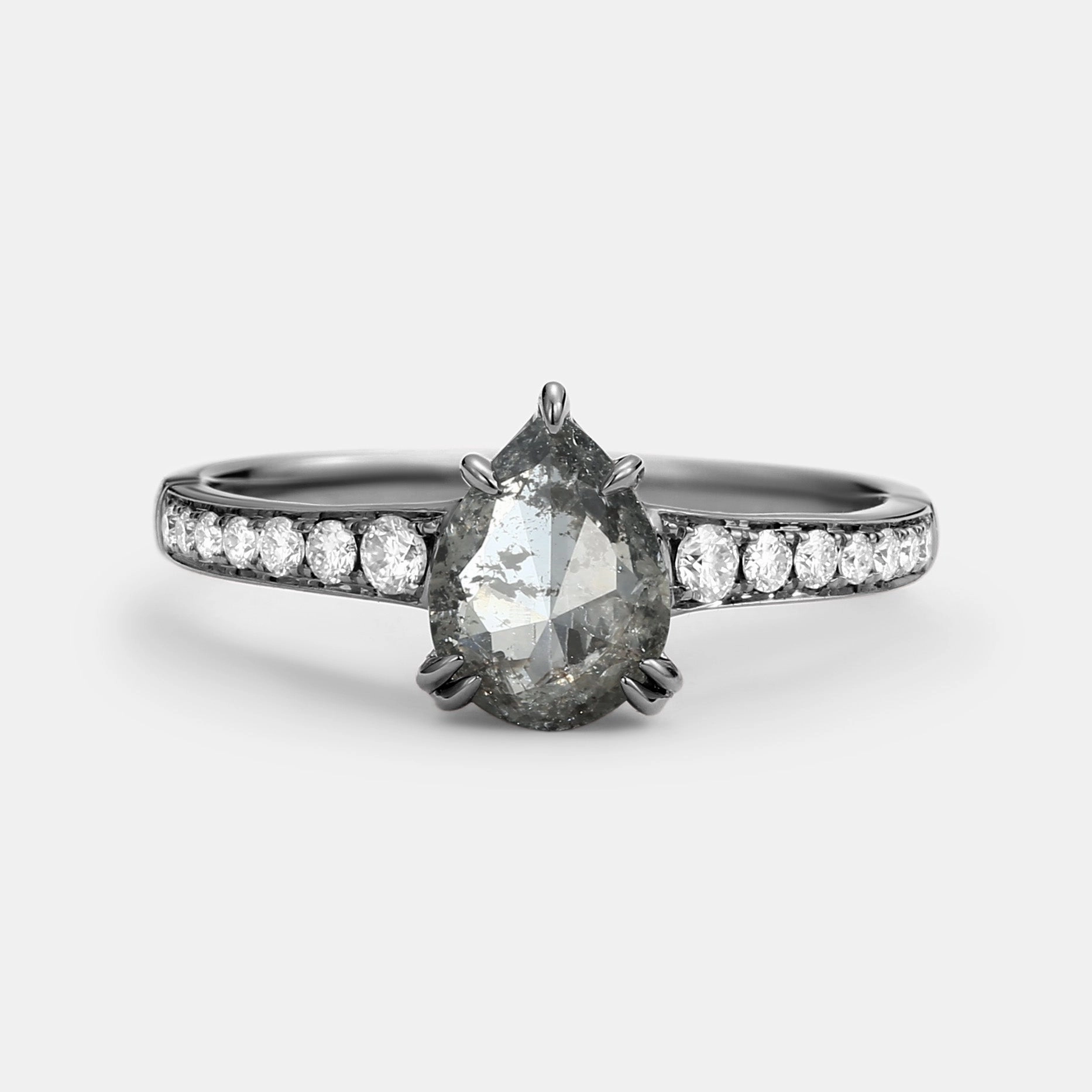 Ethereal Vibe Antique Salt and Pepper Diamonds Pear Cut Engagement Ring