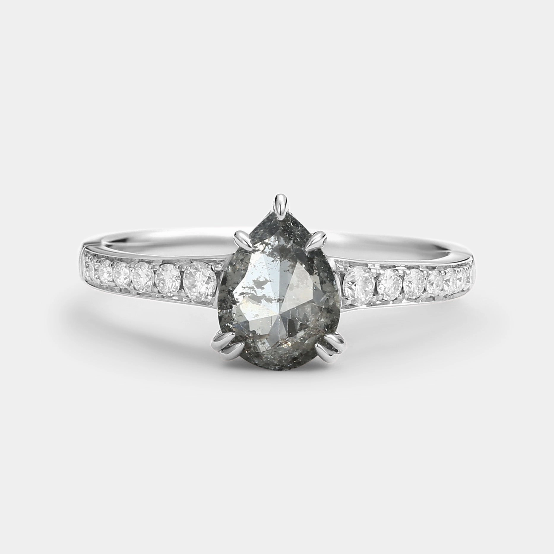 Antique Salt and Pepper Diamonds Pear Cut Engagement Ring Bright Highlight