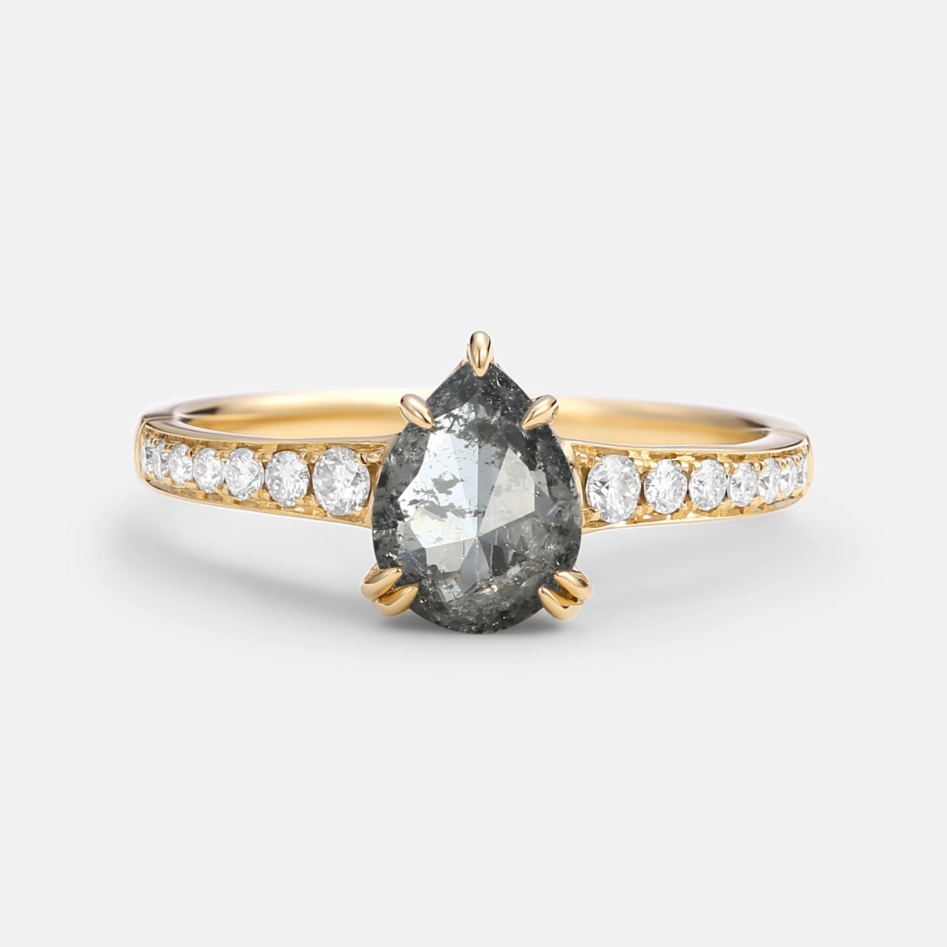 Antique Salt and Pepper Diamonds Pear Cut Engagement Ring Chic Glam