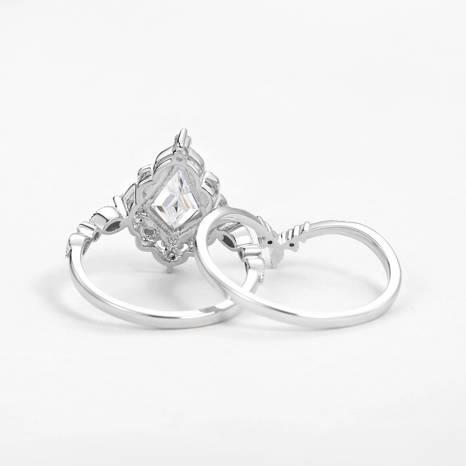 Art Deco Kite Cut Moissanite Vintage Engagement Ring Set 2pcs Trendy Style