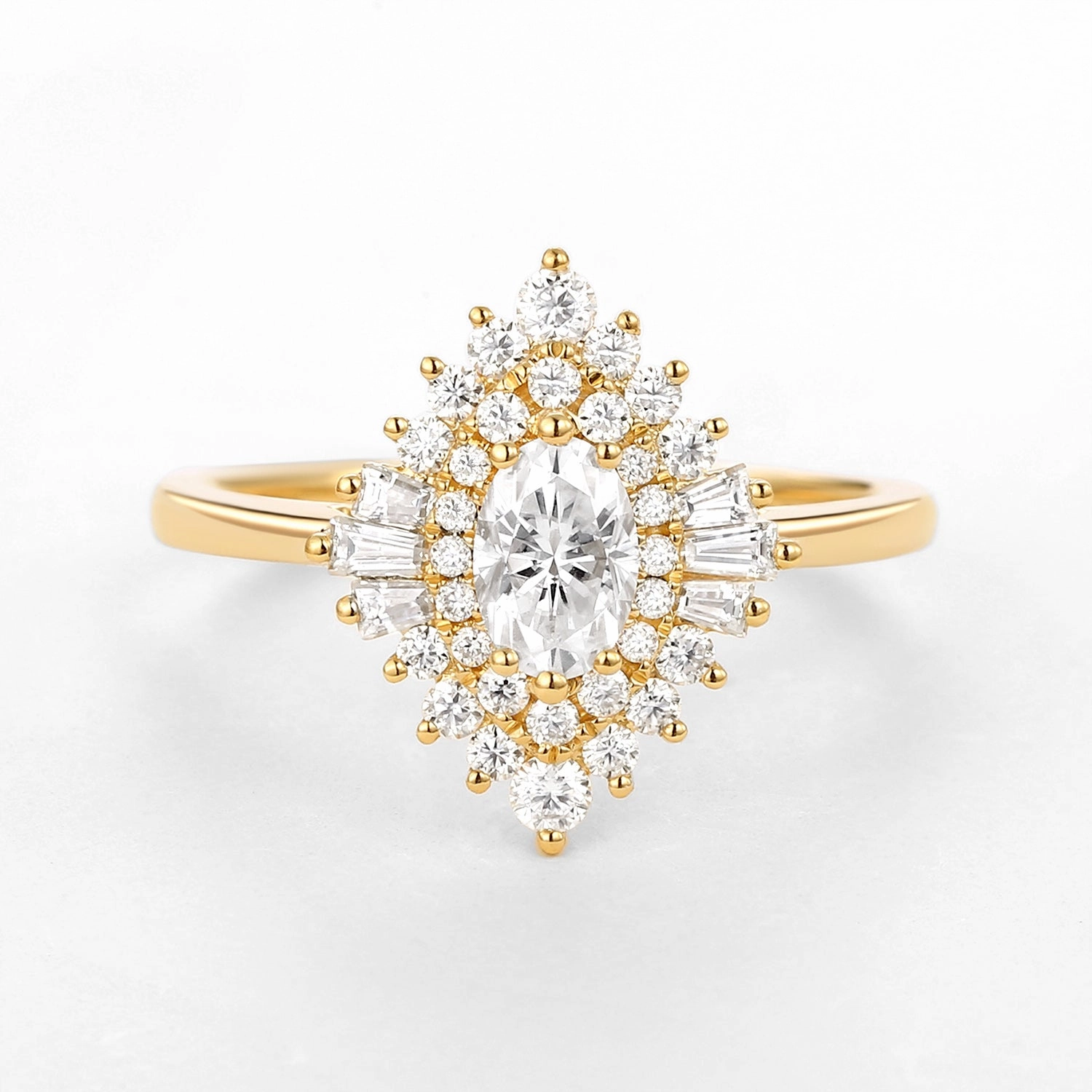 Sleek Accent Art Deco Moissanite Stacking Halo Ring - Valerie