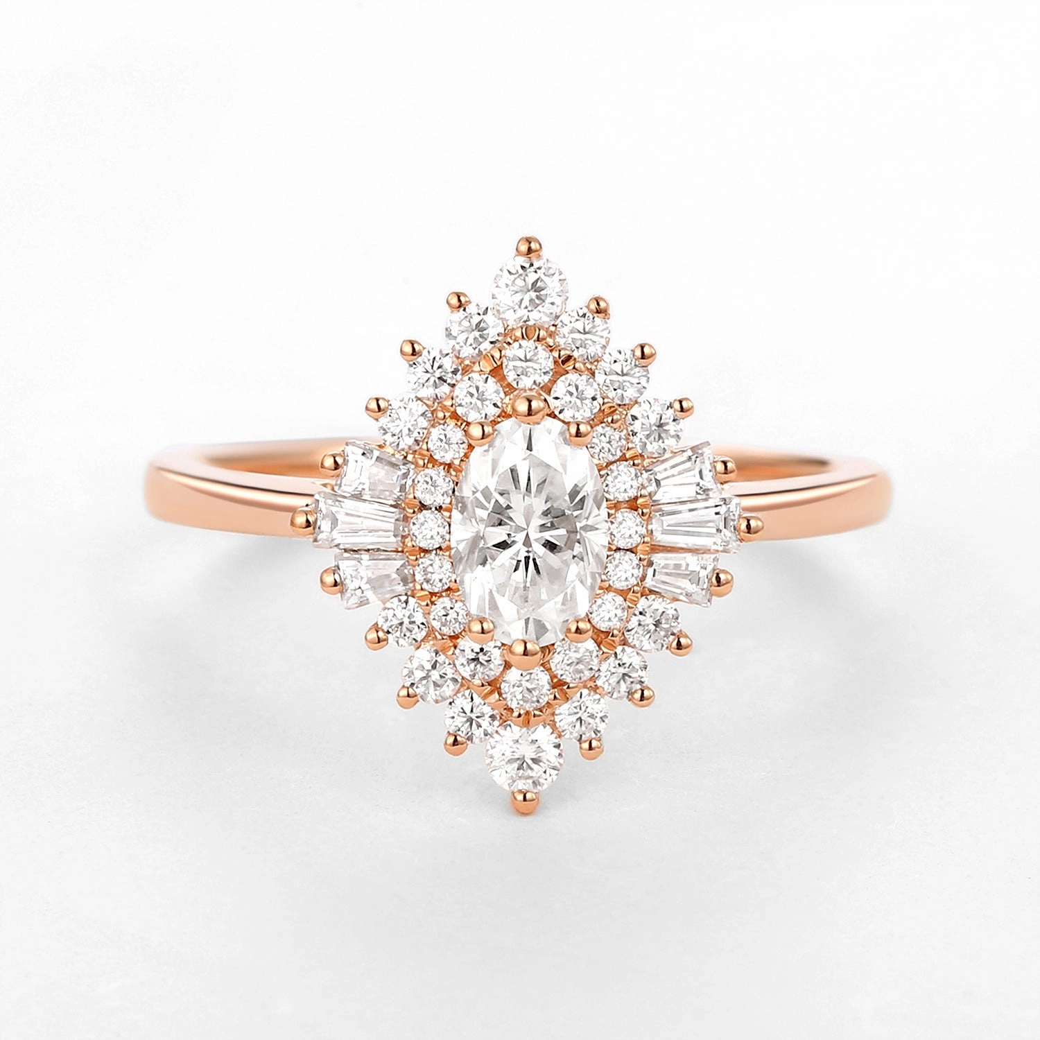 Exquisite Shine Finish Art Deco Moissanite Stacking Halo Ring - Valerie