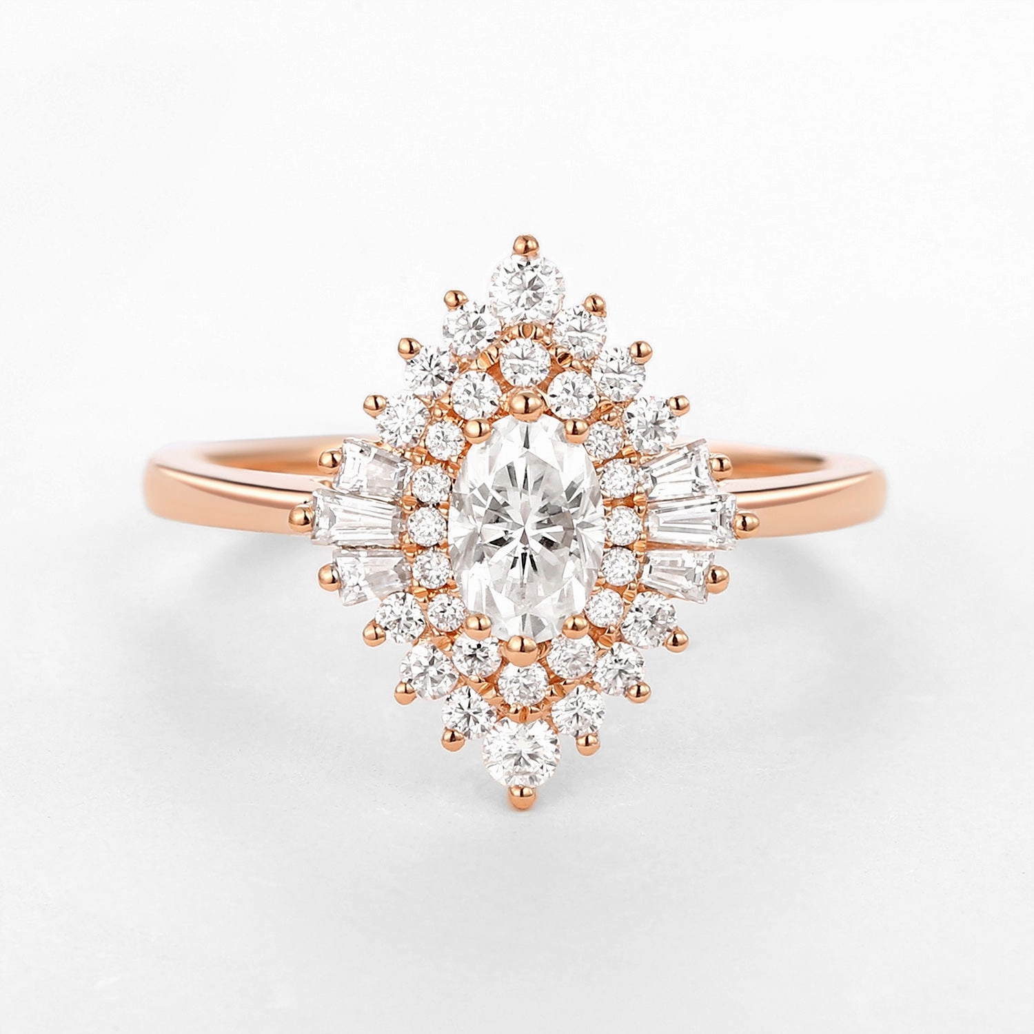 Dazzling Jewelry Art Deco Moissanite Stacking Halo Ring - Valerie