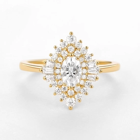 Sleek Accent Art Deco Moissanite Stacking Halo Ring - Valerie