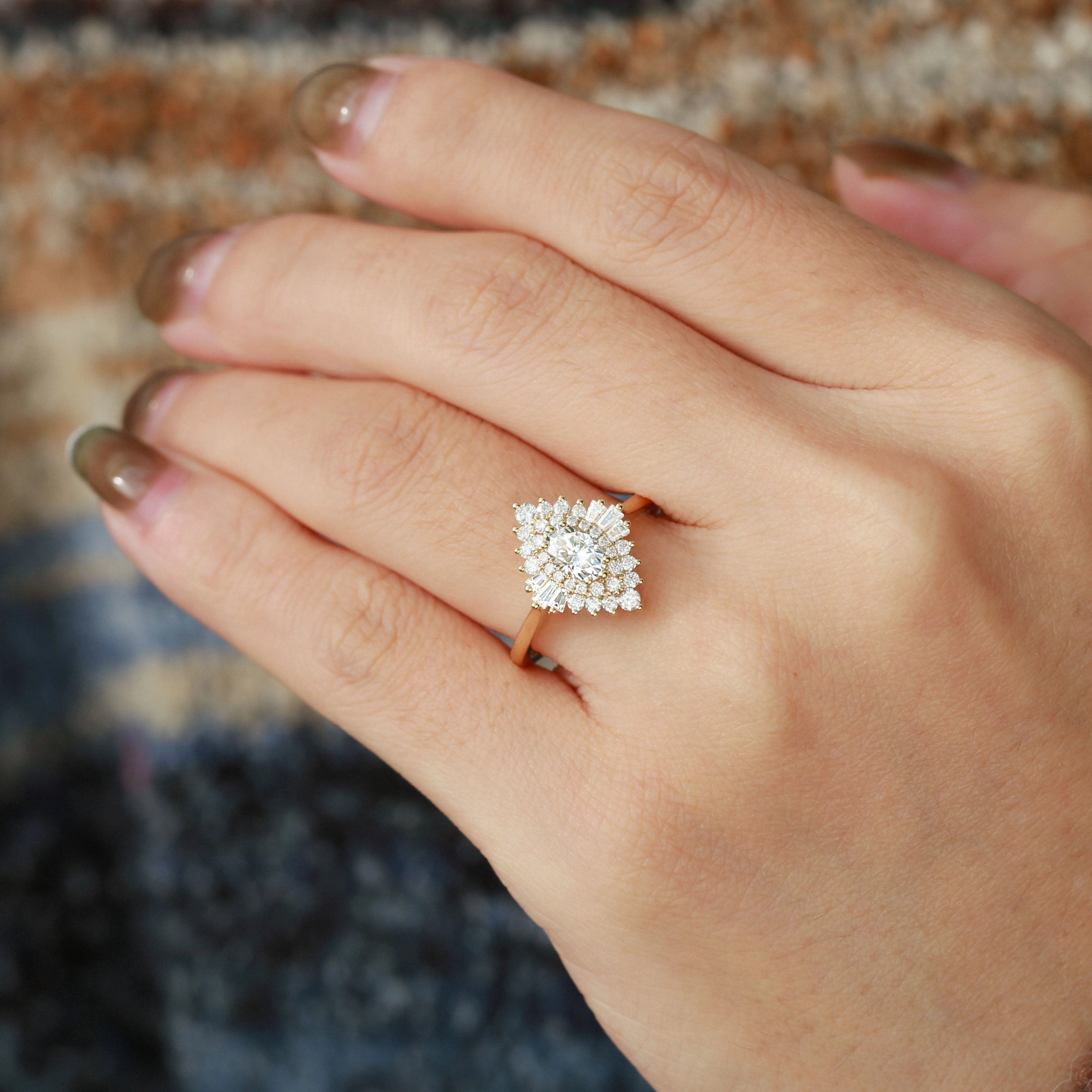 Art Deco Moissanite Stacking Halo Ring - Valerie Gift For All