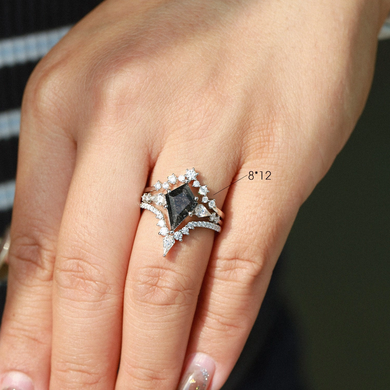 Exquisite work Twin Flames - Kite Cut Moss Agate Engagement Ring Set 3pcs - Tyler