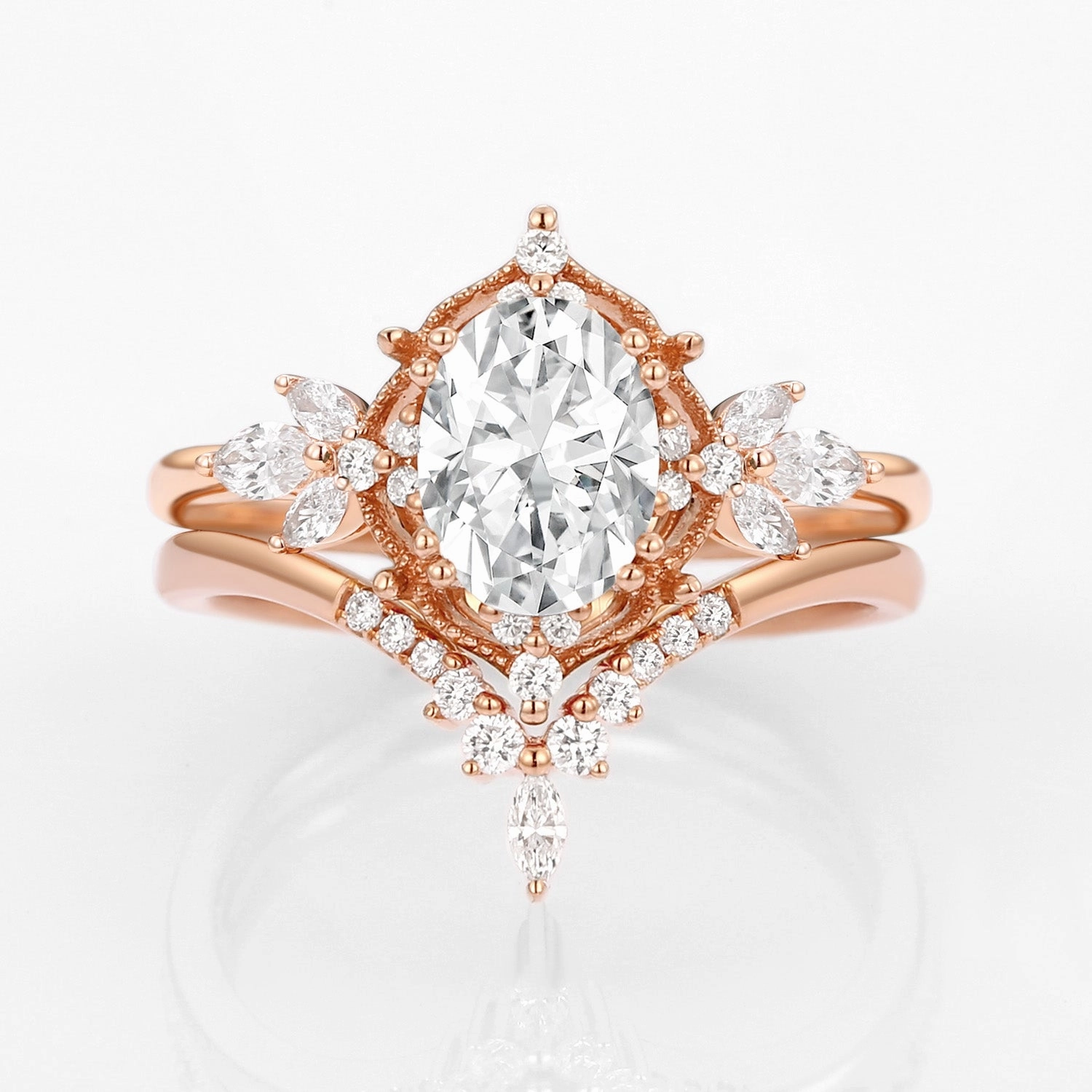 Refined Accessory Vintage Signature Moss Agate Fairy Inspired Ring Set 2pcs