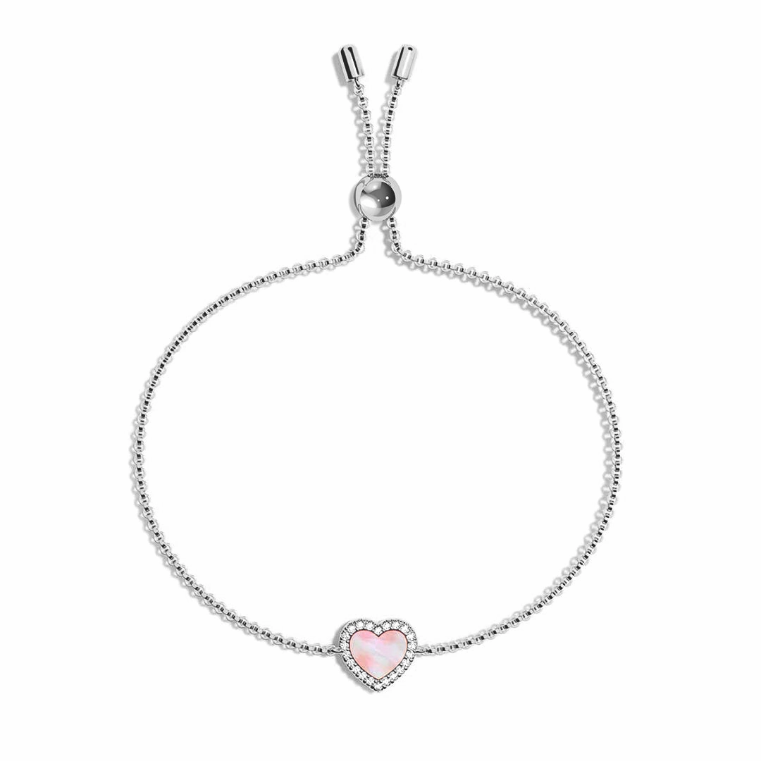 Pink Mother of Pearl & Moissanite Heart Bracelet Bold Lines Anniversary Gift