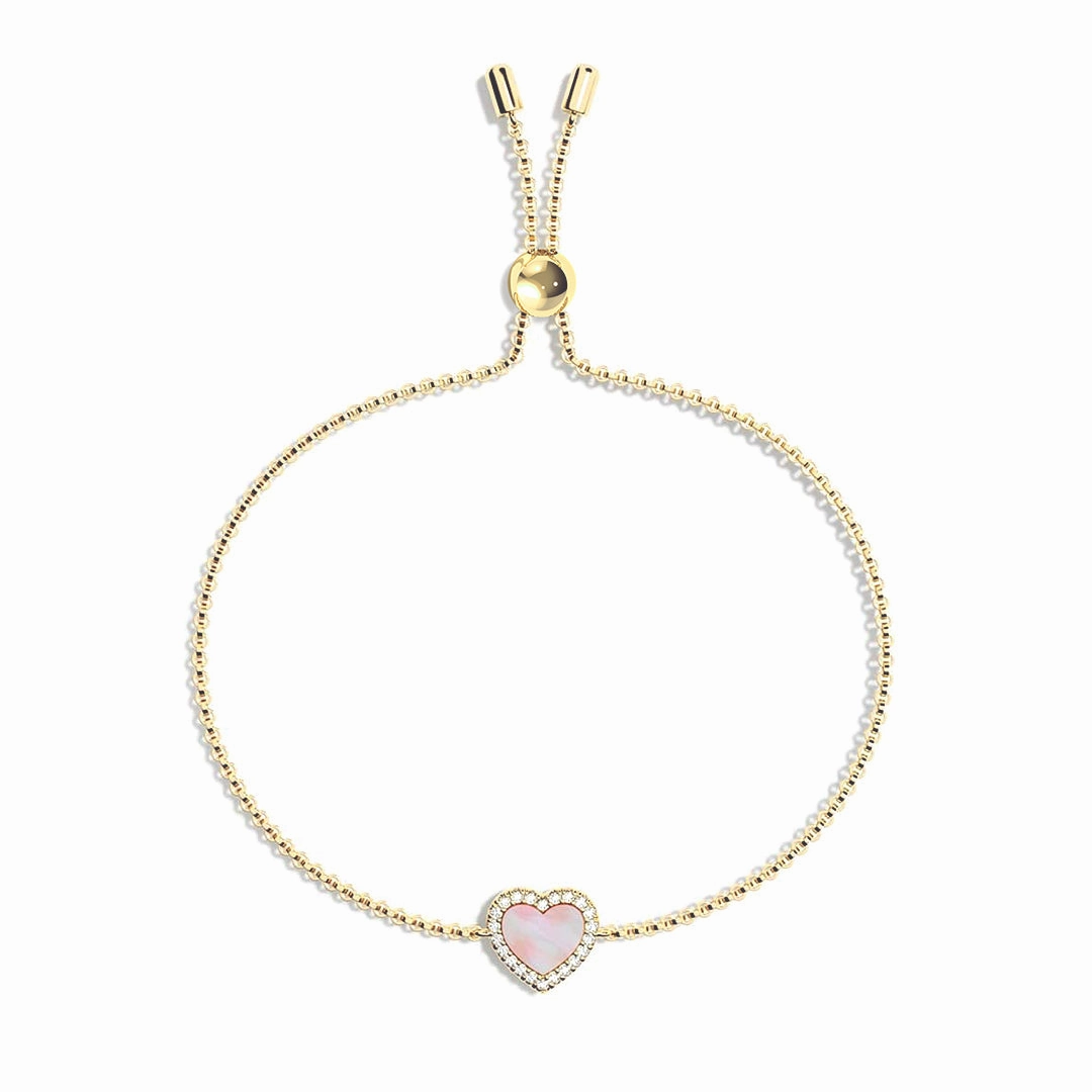Distinctive Craft Pink Mother of Pearl & Moissanite Heart Bracelet
