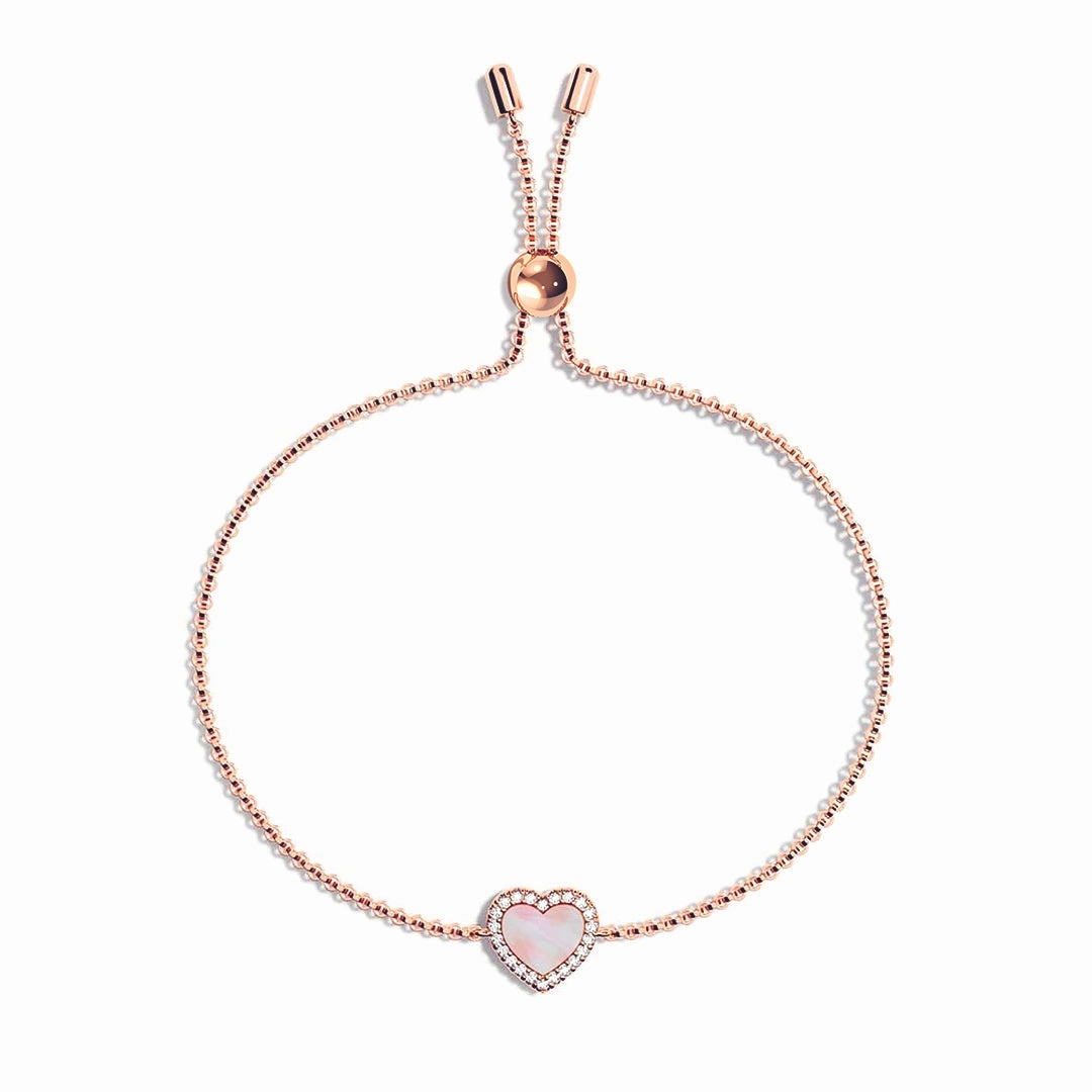 Pink Mother of Pearl & Moissanite Heart Bracelet Bridal Look