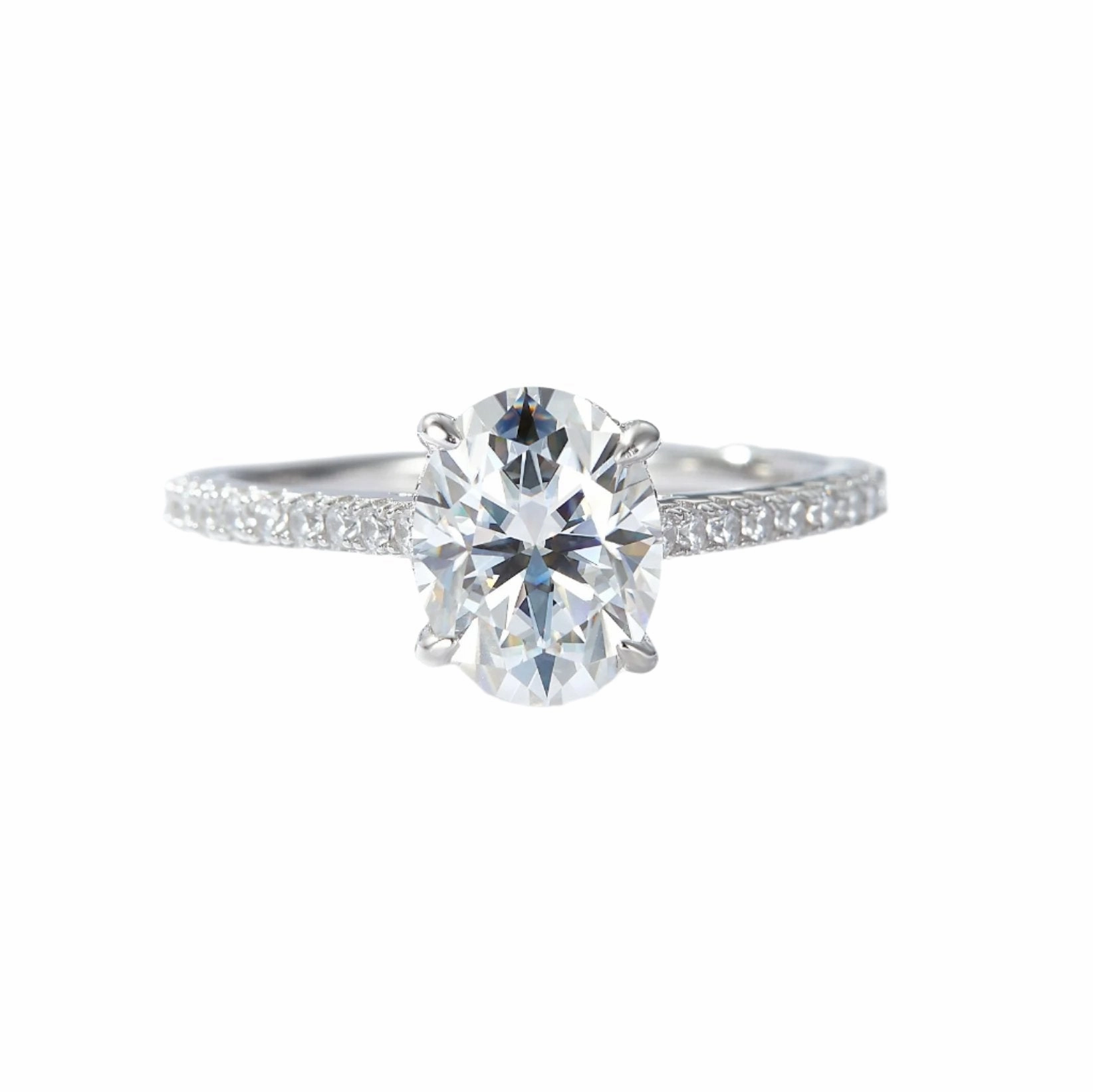 Traditional Insignia Unique Adornment 2 Carat Moissanite Oval Engagement Ring in 925 Sterling Silver