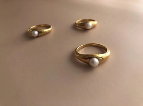 Modern Expression Creative Craft Just a Pearl Gold Ring | Minimalist Pearl Ring, Shell Pearl Stacking Ring, Retro Gold Pearl Ring, Vintage Style Pearl Ring, One Pearl Ring
