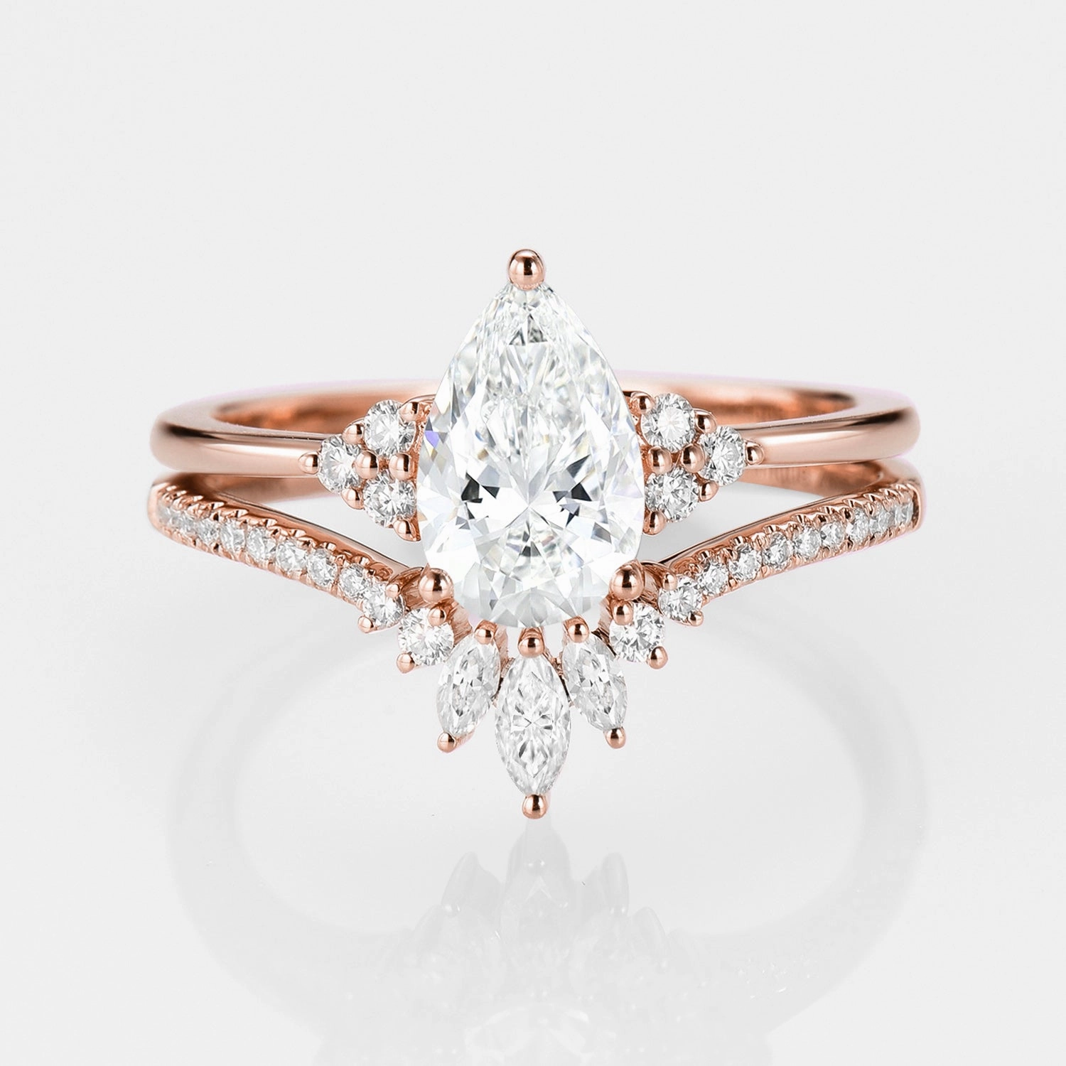 Trendy Sparkle Sculpted Touch 1.0ct Pear Lab Grown Diamond Vintage Ring Set 2pcs - Lydia