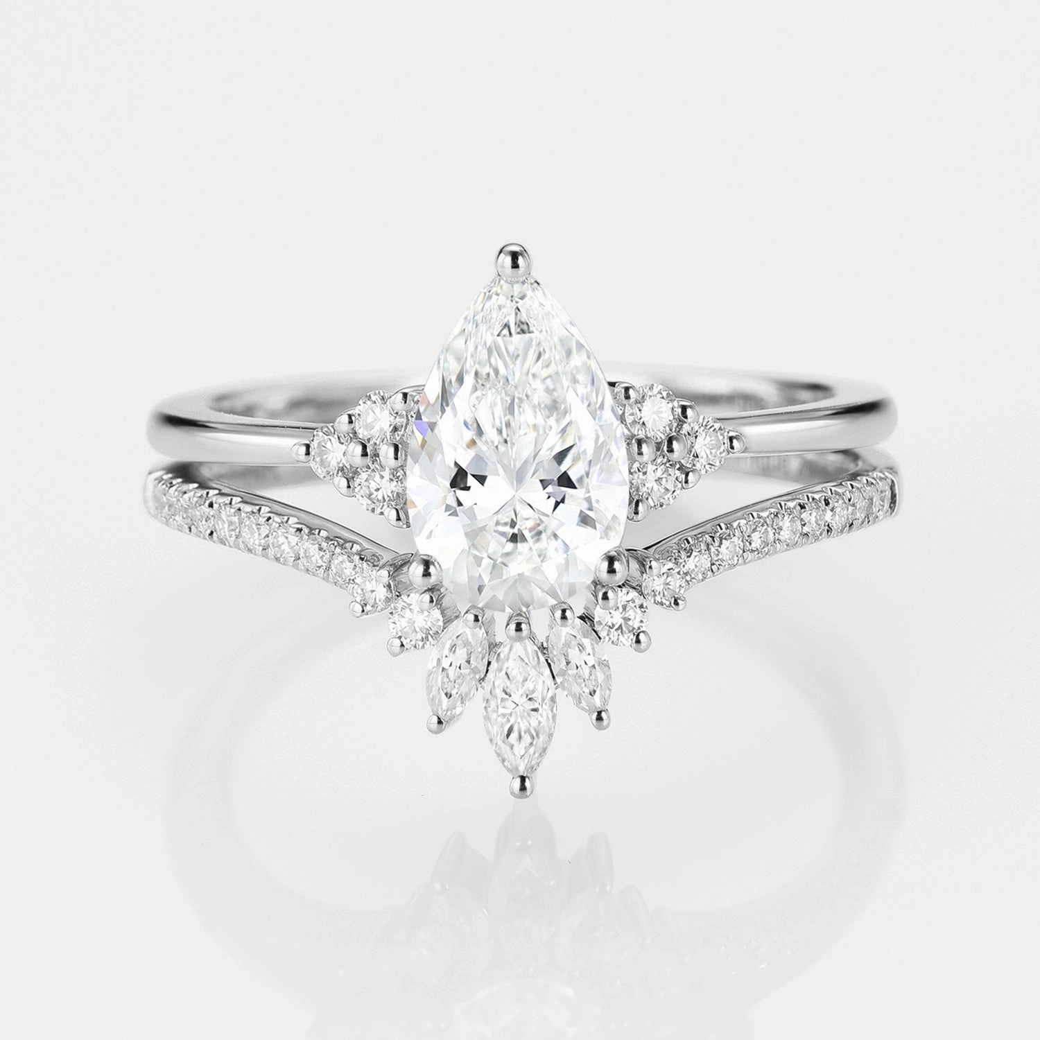 Minimalist Style 1.0ct Pear Lab Grown Diamond Vintage Ring Set 2pcs - Lydia