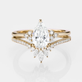 1.0ct Pear Lab Grown Diamond Vintage Ring Set 2pcs - Lydia Gleaming Feature