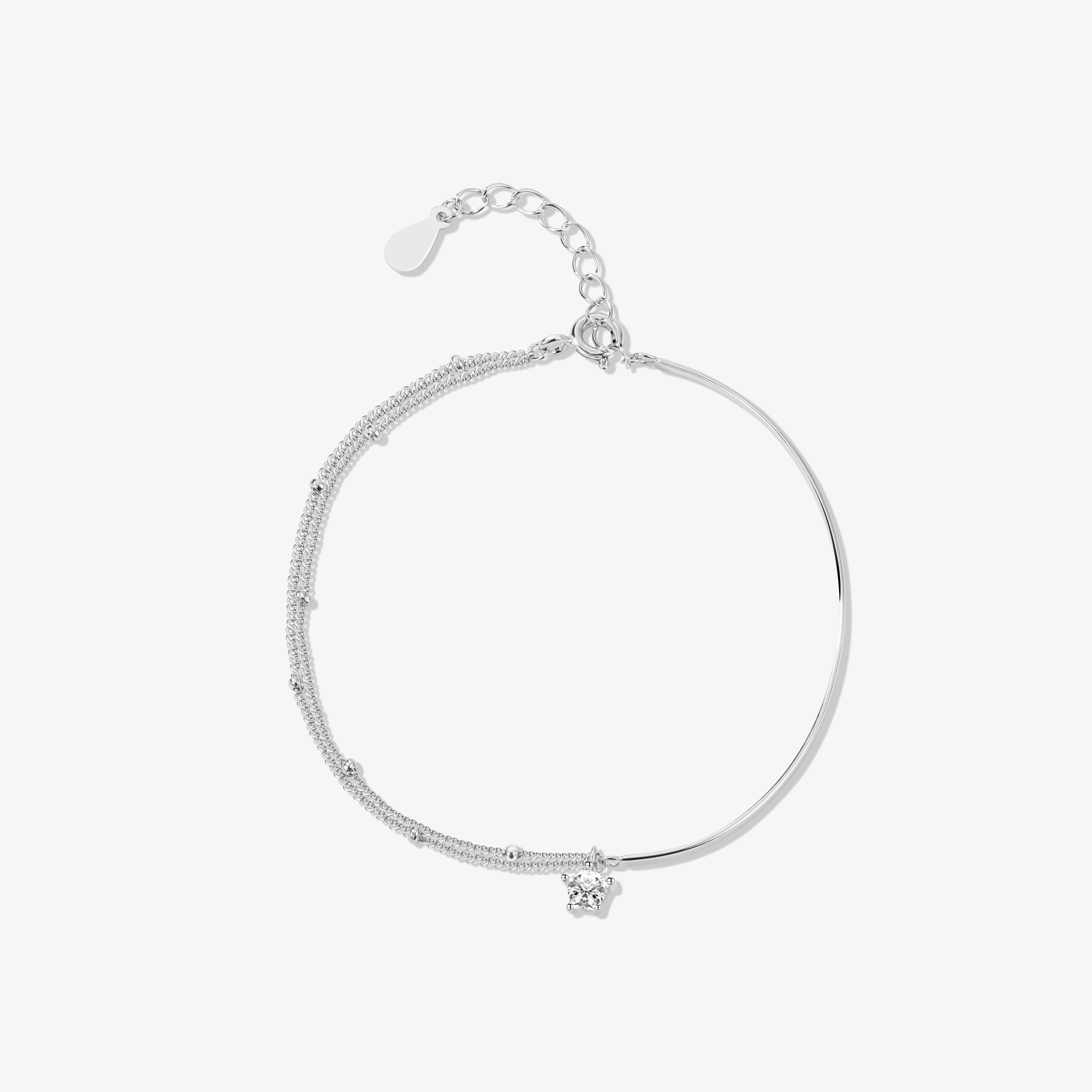 Handcrafted Art Minimal Chic Sterling Silver Half-Beaded Bracelet with Spirit Star Zirconia