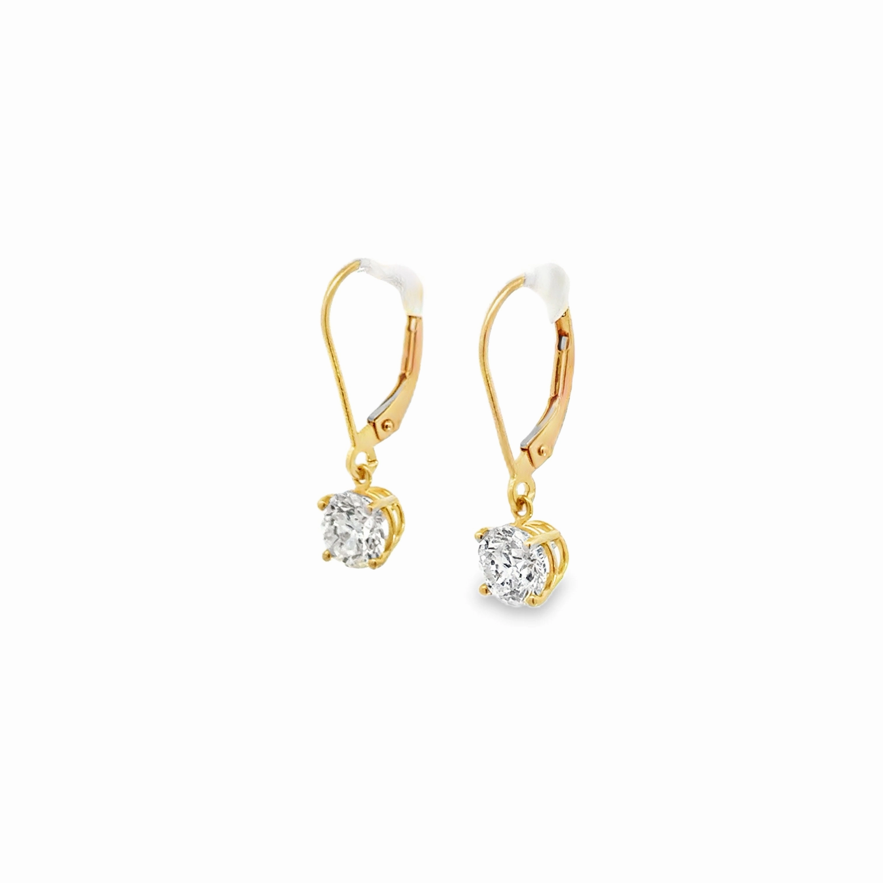 14K Yellow Gold Diamond Dangle Solitaire Earrings Estate - 1.75 CT Simple Feature