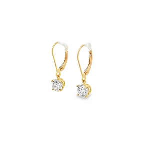 14K Yellow Gold Diamond Dangle Solitaire Earrings Estate - 1.75 CT Simple Feature