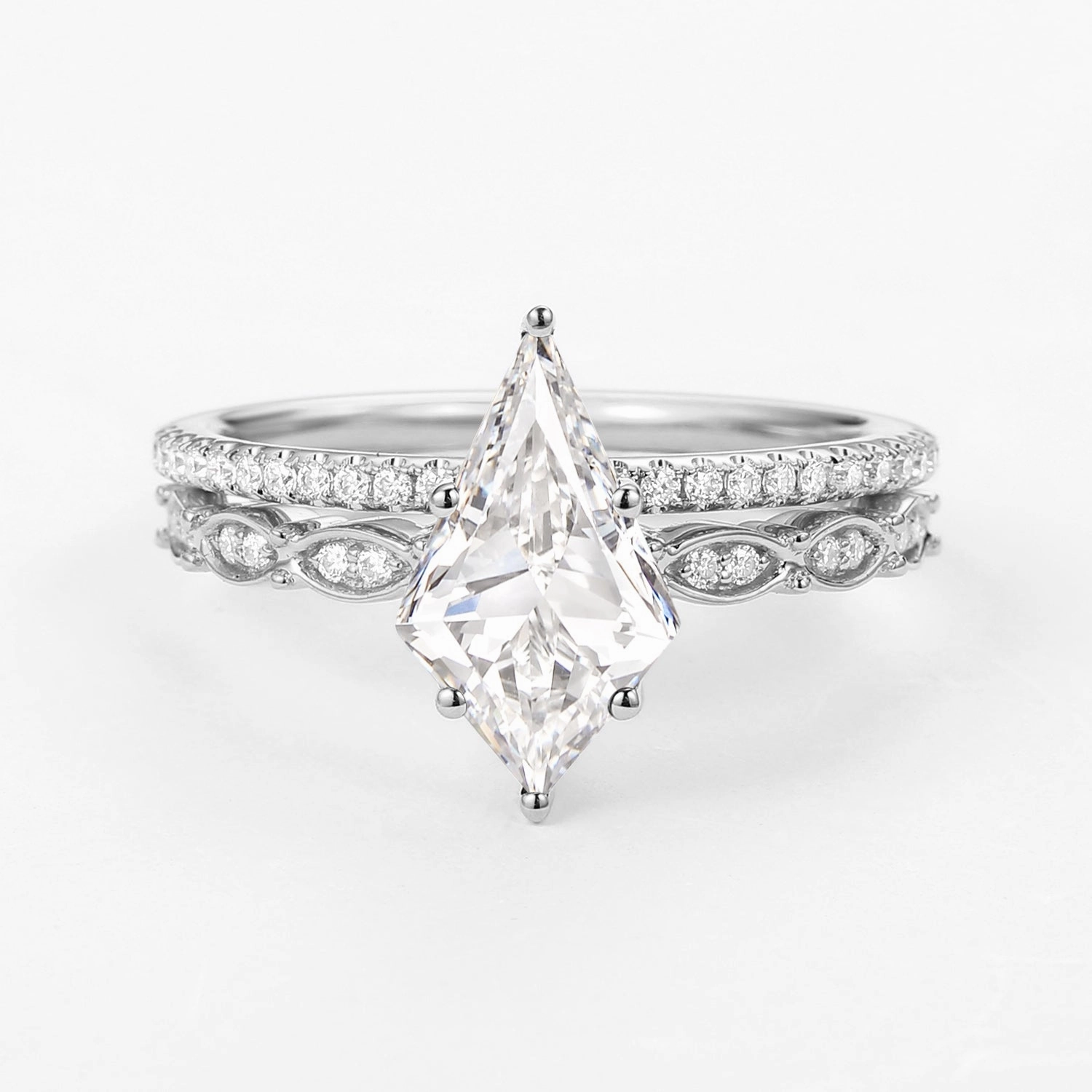 Kite Cut Moissanite Engagement Ring with Straight Band Set 2pcs Handcrafted Accessories