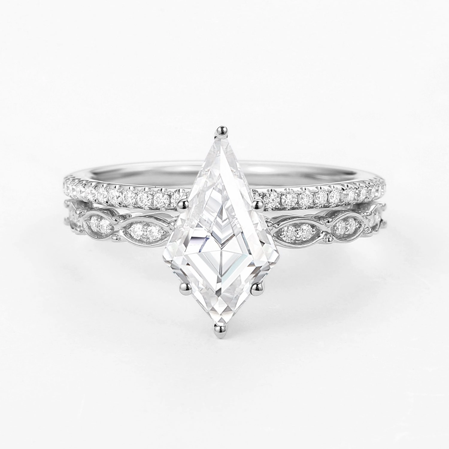 Kite Cut Moissanite Engagement Ring with Straight Band Set 2pcs Fashion highlight