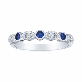 Polished Choice Personal Statement Vintage Style Faux Marquis Milgrain Stackable Sapphire and Diamond Band