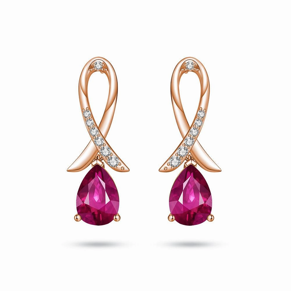 "You Are Supported And Protected" Pink Sapphire Earrings With Pav?? Ribbon Timeless Trend Charming Treasures