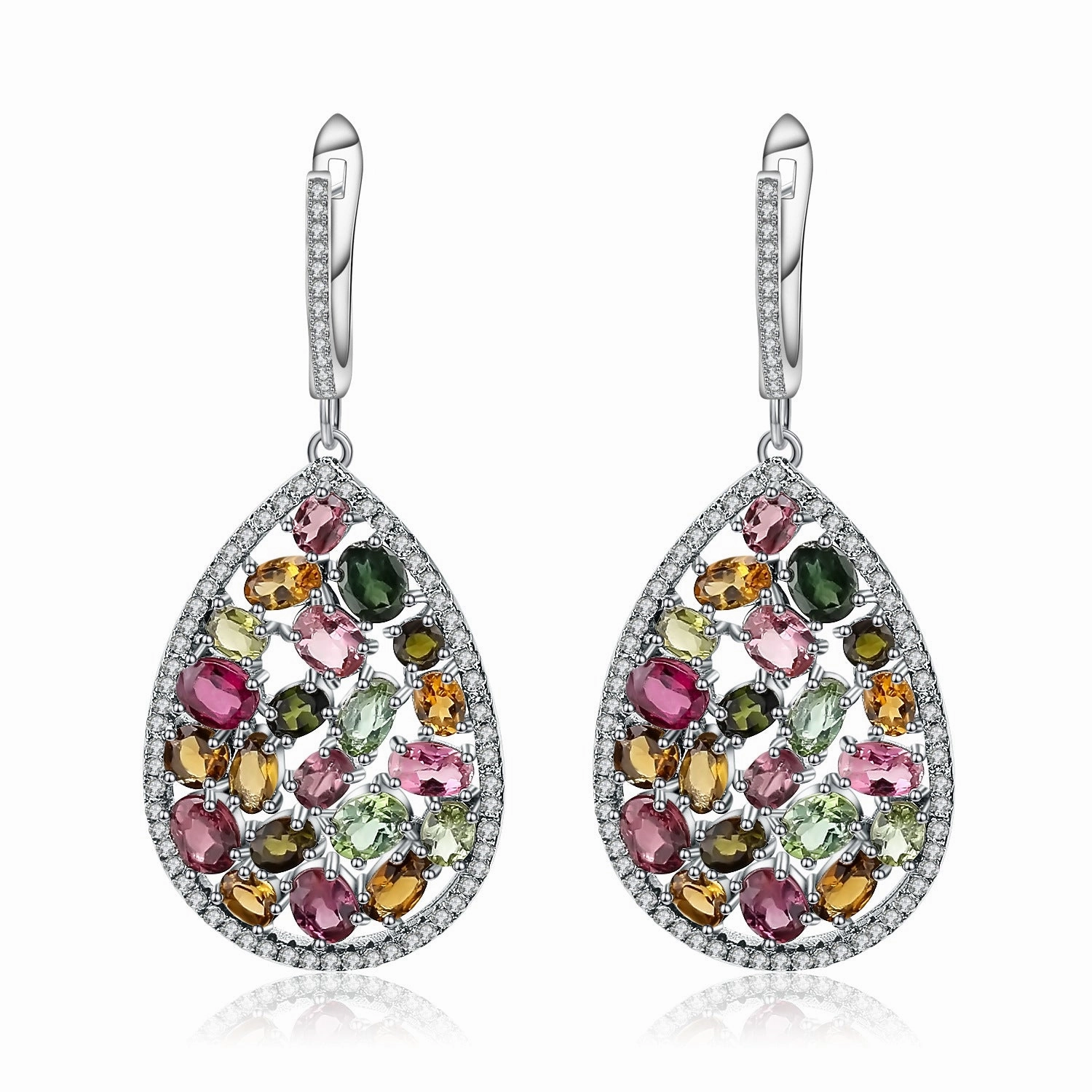 Secure Creation Bohemian Accessory Natural Tourmaline Teardrop Earrings in S925 Sterling Silver