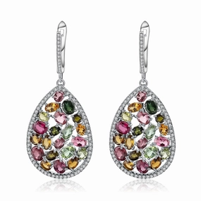 Secure Creation Bohemian Accessory Natural Tourmaline Teardrop Earrings in S925 Sterling Silver