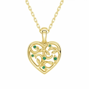 Asymmetrical Vine Motif Lab Grown Emerald Heart Necklace Impressive Accent Creative Design