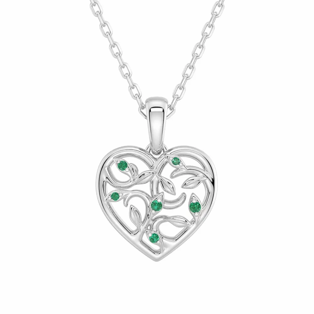 Glam Glow Bridal Style Asymmetrical Vine Motif Lab Grown Emerald Heart Necklace