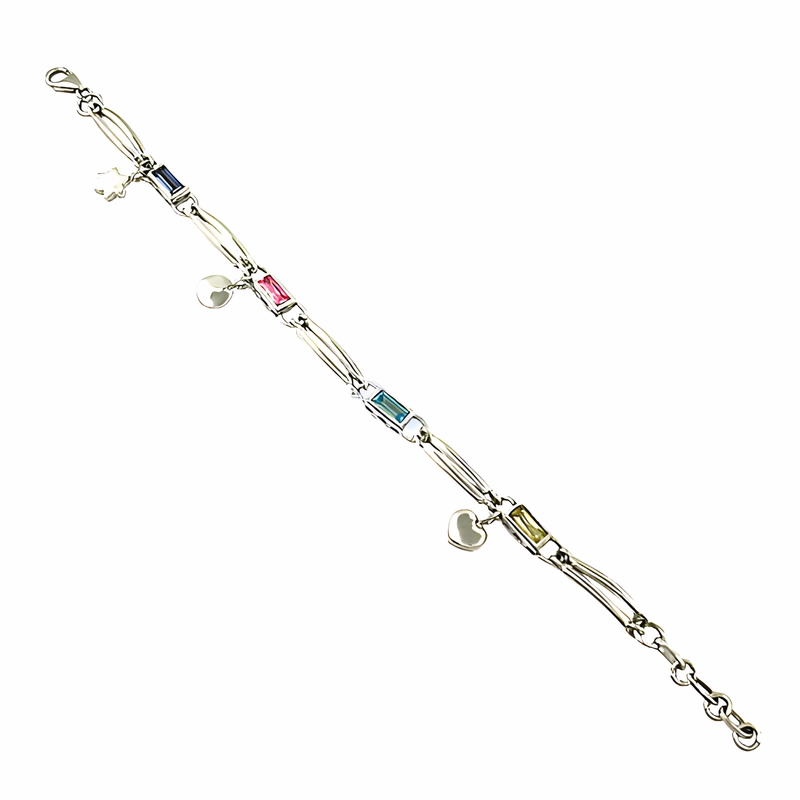 Attractive CZ  Bracelet Blue & Pink & White Cubic Zircon & Iolite Gemstone Silver Bracelet 925 Silver Bracelet, Handmade Cz Bracelet Must-Own Item Angular Edges