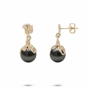 Living Heirloom Tahitian Black Pearl Earrings in Gold with Diamonds - 9-10mm Wedding Ornament