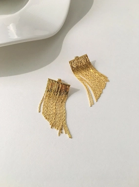 Premium Style Giorgia Waterfall Gold Tassel Fringe Earrings