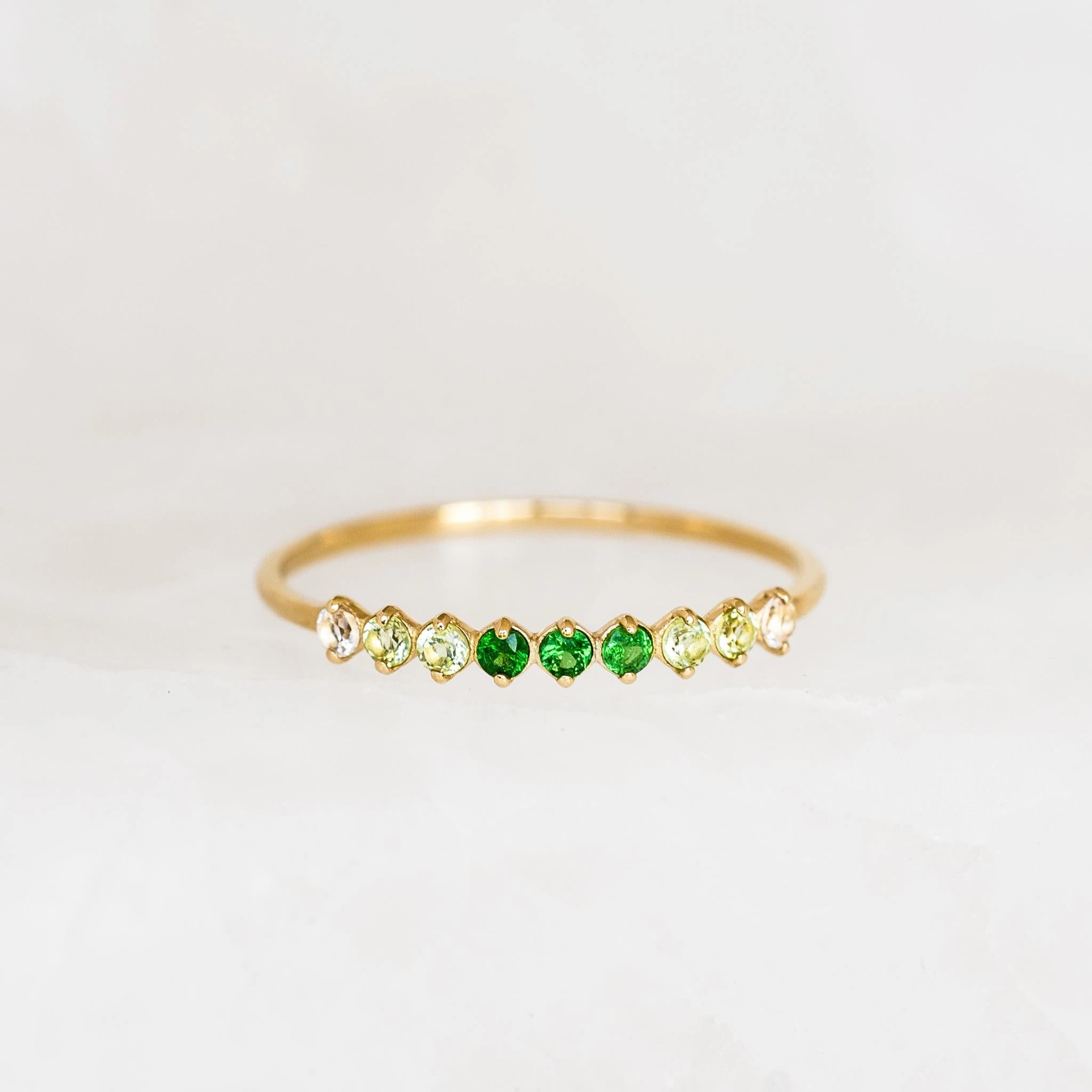 August Birthstone Ring 14k Gold - Ombre Tsavorite Work Accent Classic Layer