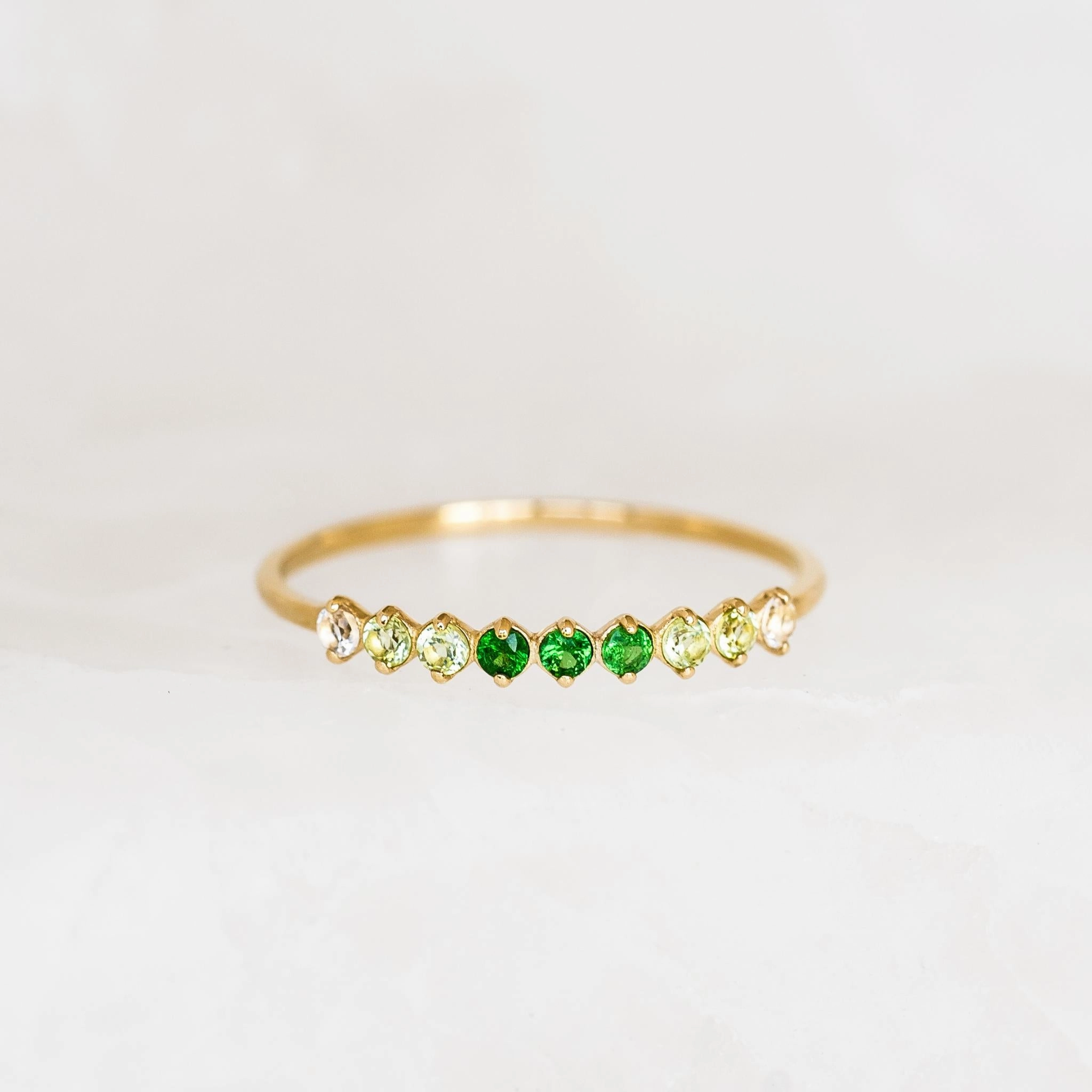 August Birthstone Ring 14k Gold - Ombre Tsavorite Durable Gift Fashionable Adornment
