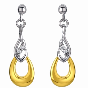 Dainty Ornament Opulent Ornament Two-Tone Sterling Silver Double Teardrop Earrings