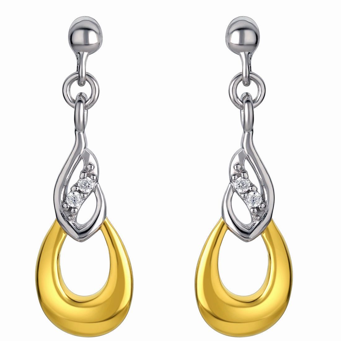 Dainty Ornament Opulent Ornament Two-Tone Sterling Silver Double Teardrop Earrings