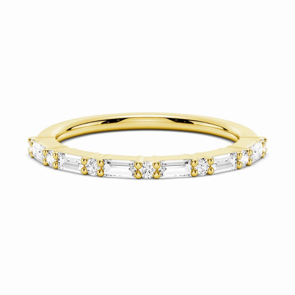 Baguette And Round Prong Moissanite Anniversary Band soft look