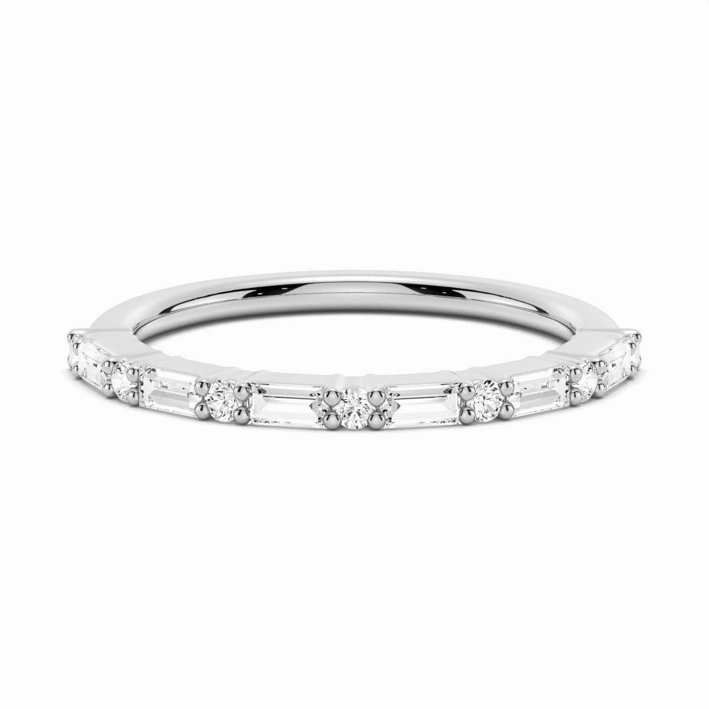 Baguette And Round Prong Moissanite Anniversary Band Sleek Piece