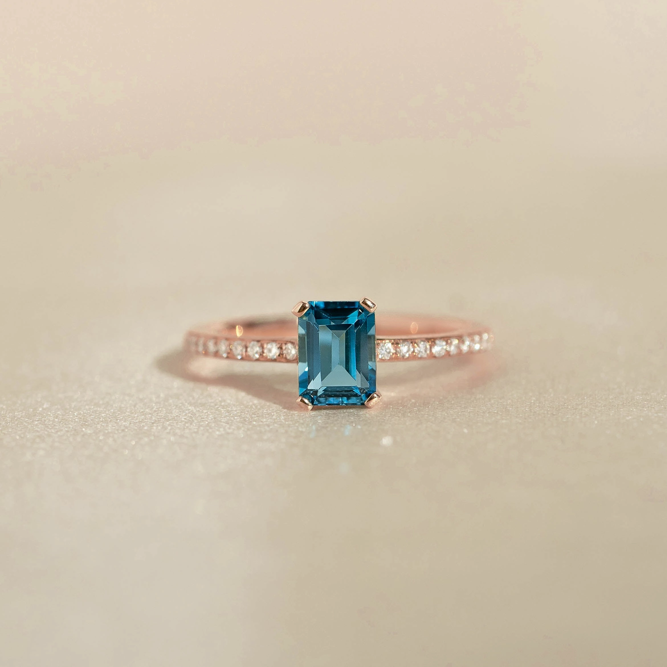 Baguette London Blue Topaz and Diamond Ring Rose Gold - Safiya Stylish Symbol