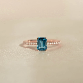 Baguette London Blue Topaz and Diamond Ring Rose Gold - Safiya Everyday Glam Graceful Present