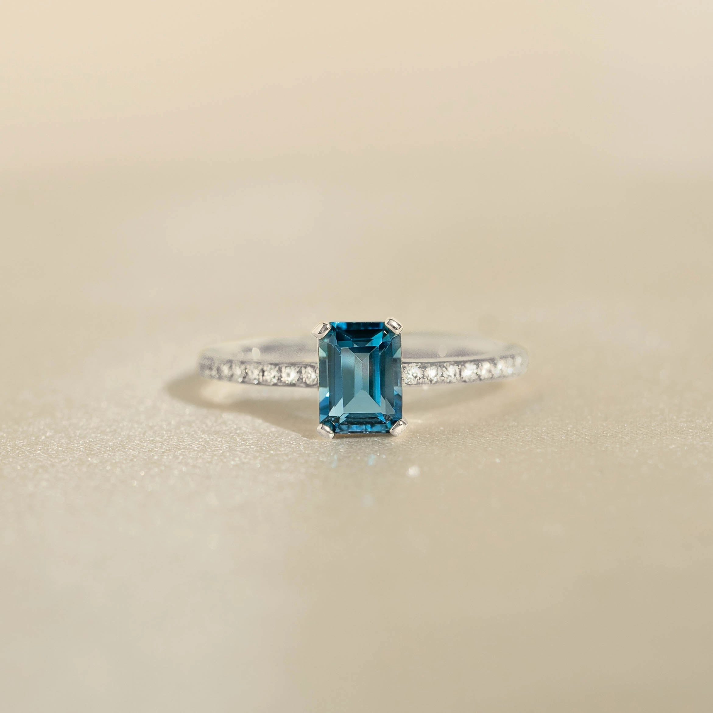 Baguette London Blue Topaz and Diamond Ring White Gold - Safiya Event Ready Work Outfit