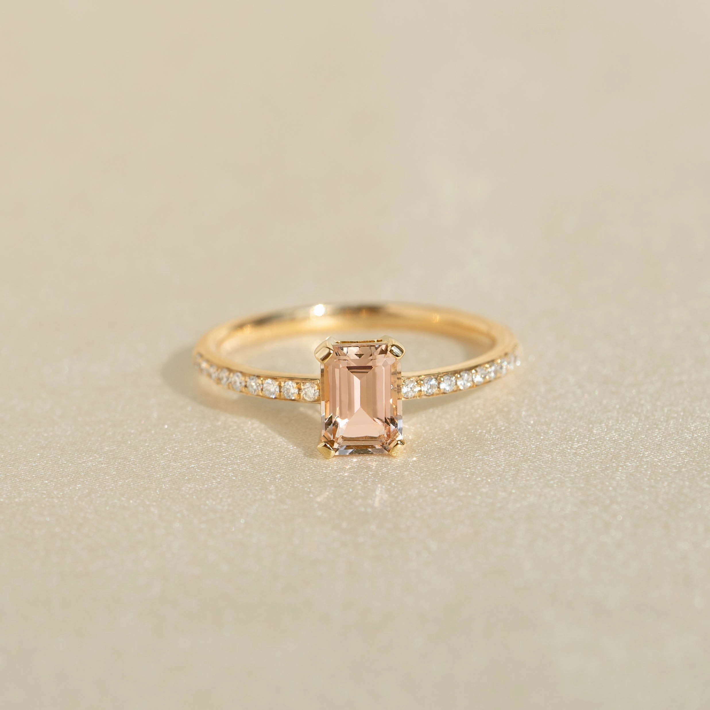 Baguette Morganite and Diamond Ring 14k Gold - Safiya Pure Brilliance Modern Layer