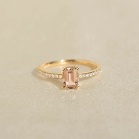 Baguette Morganite and Diamond Ring 14k Gold - Safiya Crisp Accent