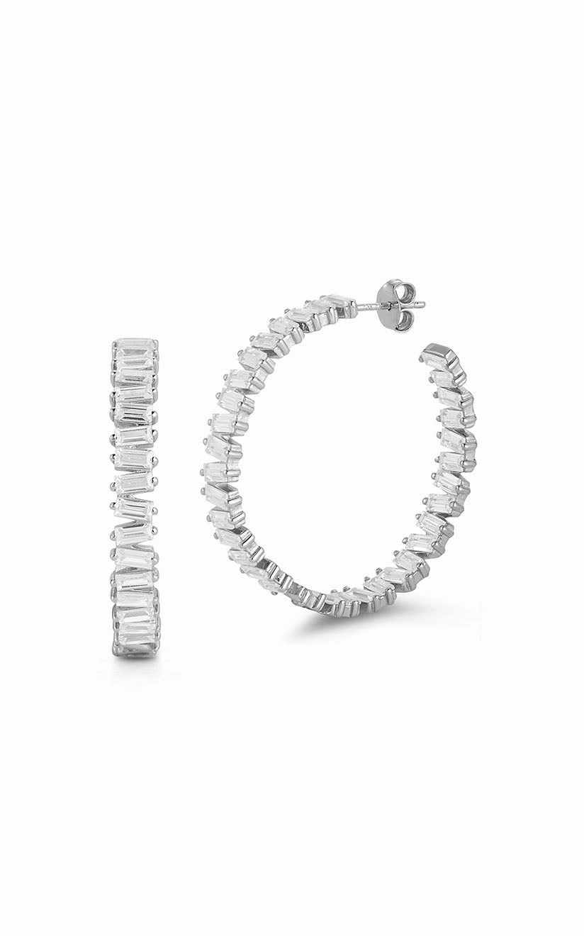 Lustrous Detail Timeless Trend Baguette Statement Hoop Earring