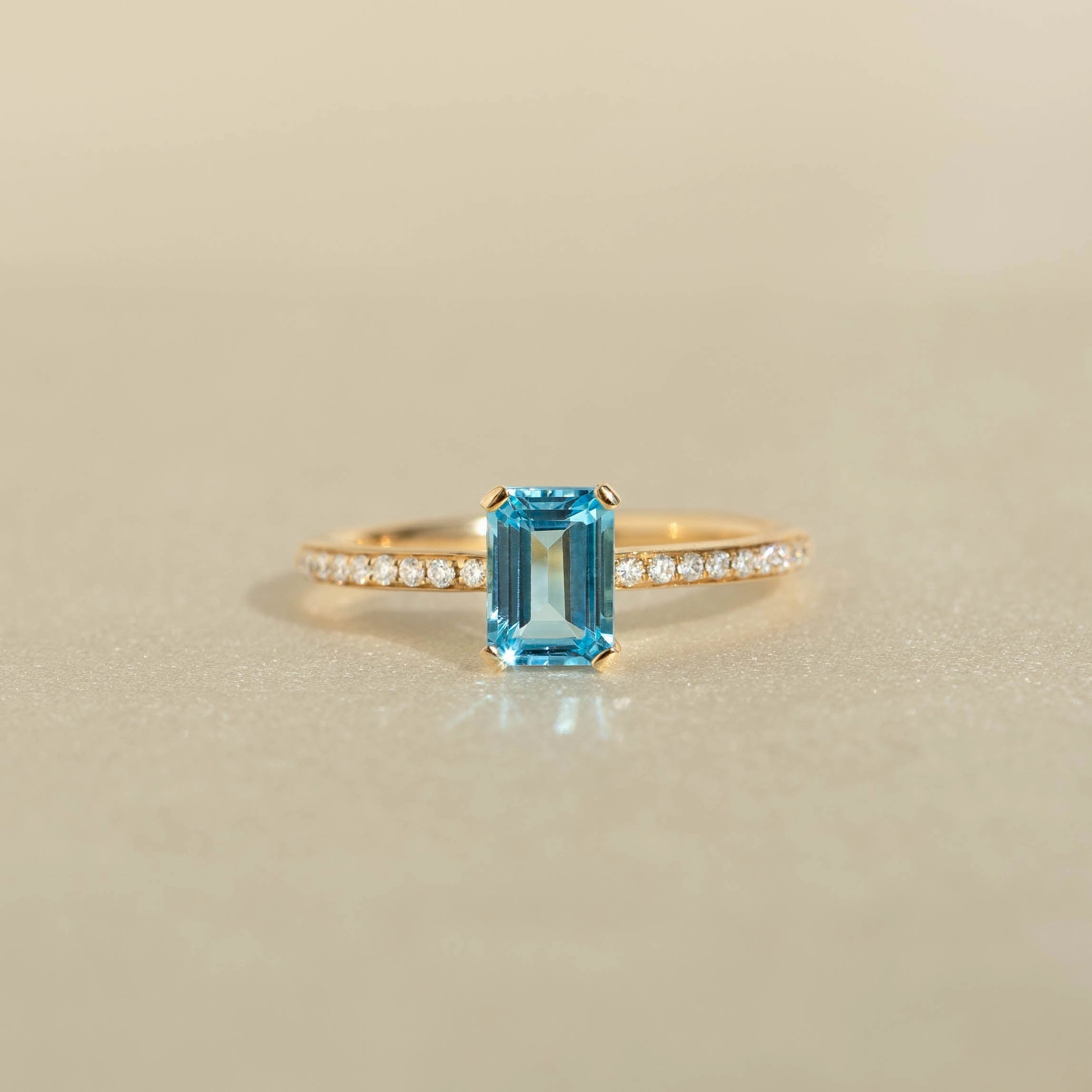Stylish Token Strong Piece Baguette Swiss Blue Topaz and Diamond Ring 14k Gold - Safiya