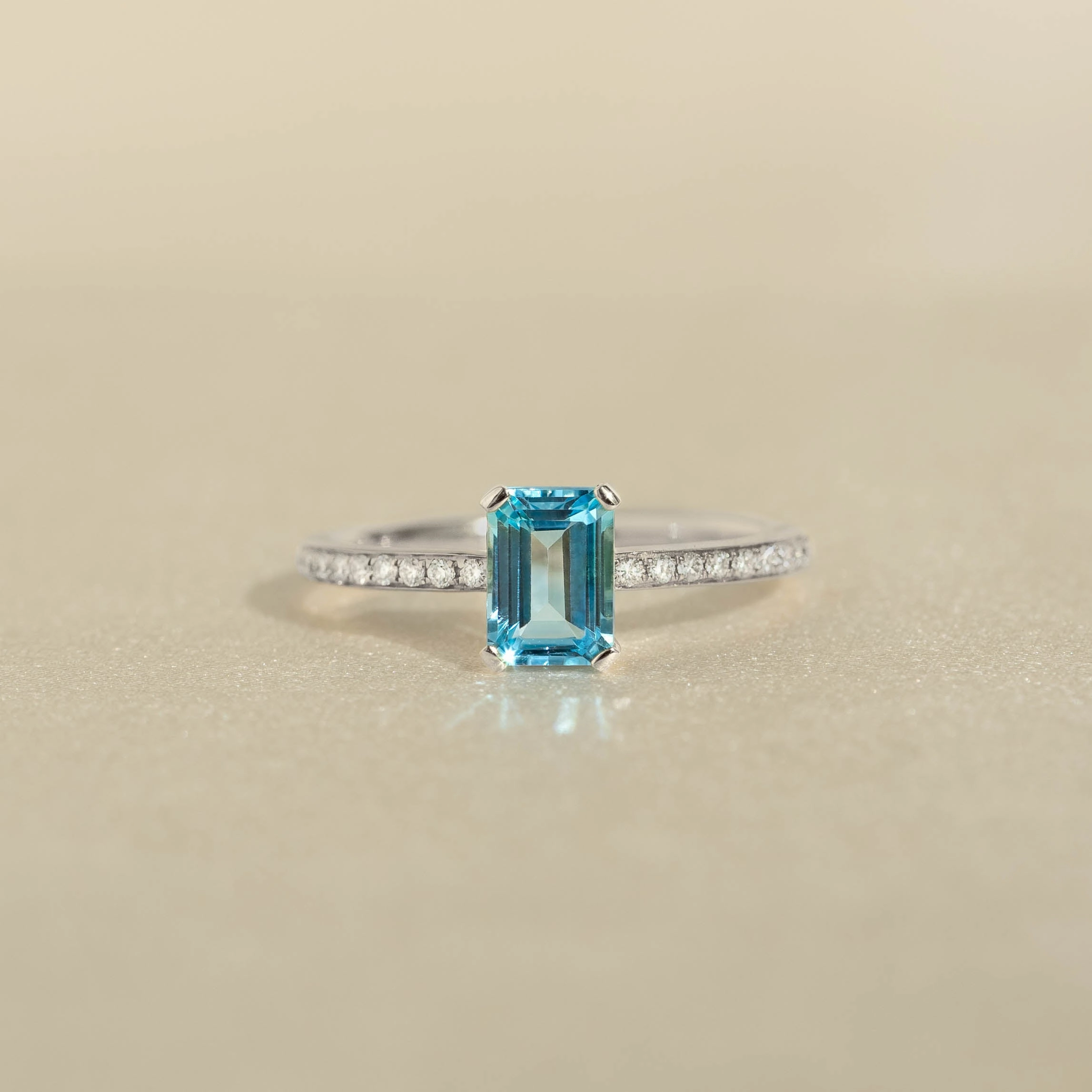 Fashionable Work Baguette Swiss Blue Topaz and Diamond Ring White Gold - Safiya